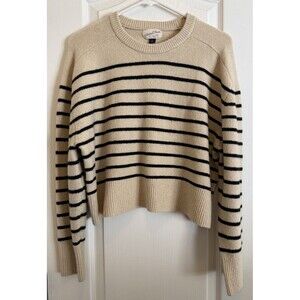 Universal Thread Women Stripe Crew Neck Pullover Sweater Size M Cream Black Cozy